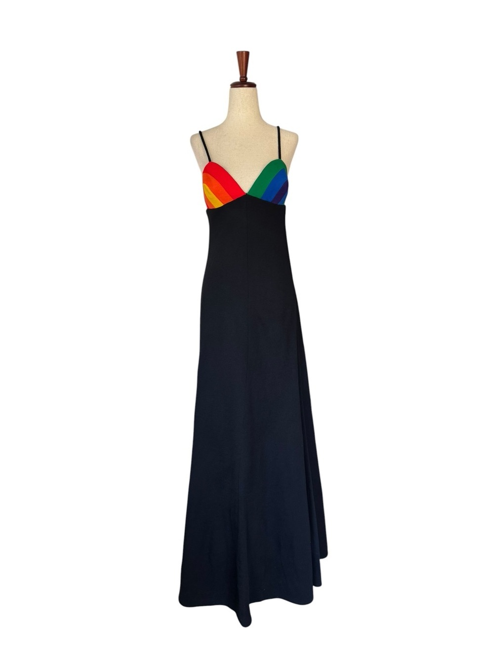 Vintage 70s Carol Paulson for Rainbow of California Black Maxi Dress Rare Mod S - Picture 3 of 14